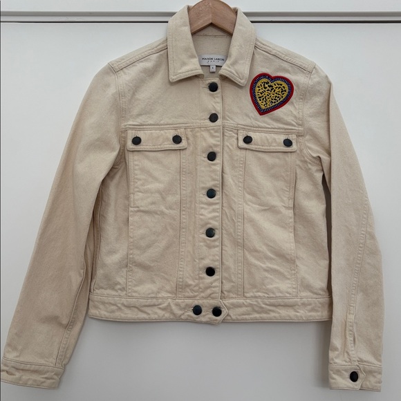 :Price Firm: Anthro Maison Labiche Embroidered Heart Denim Jacket in Cream - Picture 5 of 10